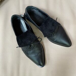 Elma Shoes Leather Point Toe Square‎ Heel Black 6